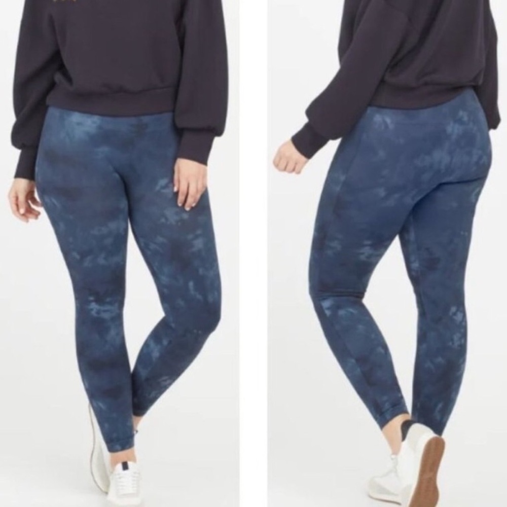 Spanx Women XS Blue Tie Dye High-Rise Look At Me Now Ecocare Seamless Leggings